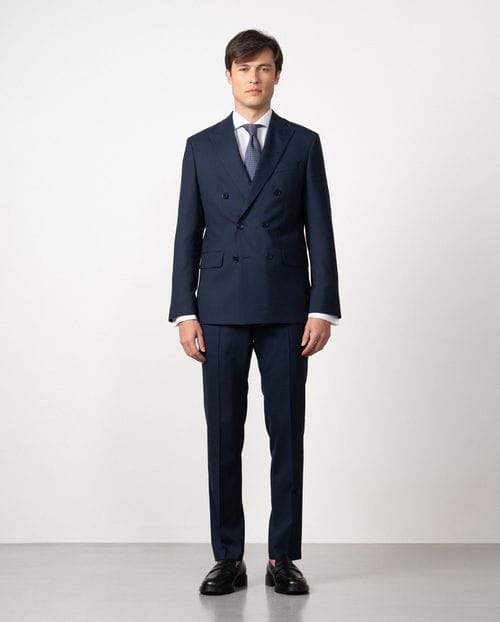 Traje cruzado slim fit en microestructura bicolor de lana mezcla