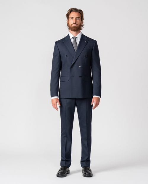 Crossed slim fit suit of elastic two toned microstructure
