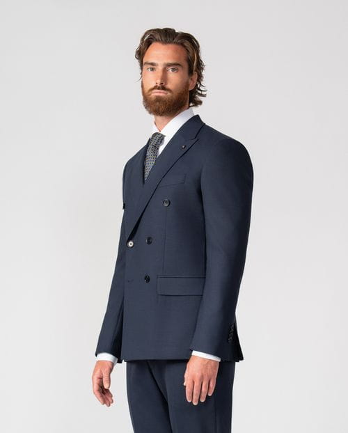 Crossed slim fit suit of elastic two toned microstructure