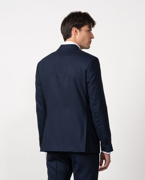 Traje cruzado slim fit en microestructura bicolor elástica