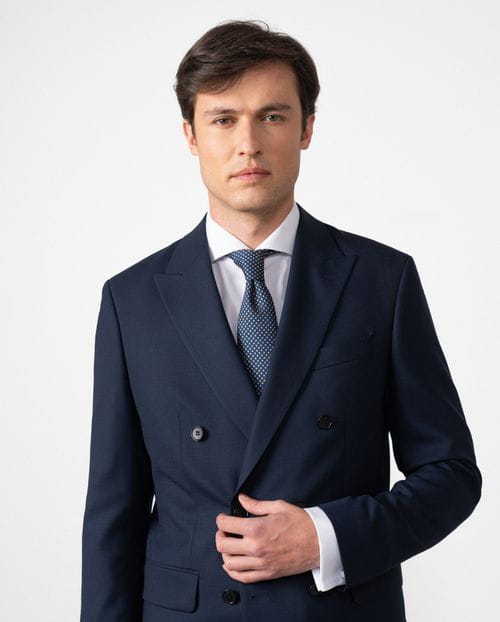 Traje cruzado slim fit en microestructura bicolor elástica