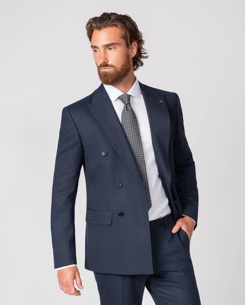Crossed slim fit suit of elastic two toned microstructure