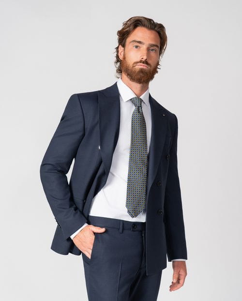 Crossed slim fit suit of elastic two toned microstructure