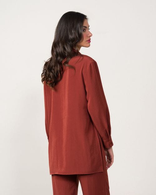 Wrapped kimono style blouse made in semi-satin fabric