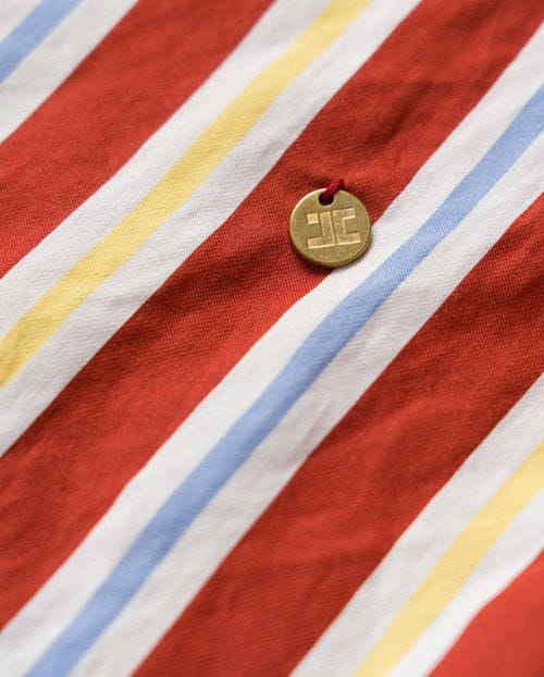 Long stripped blouse with adjustable sleeves and side vents