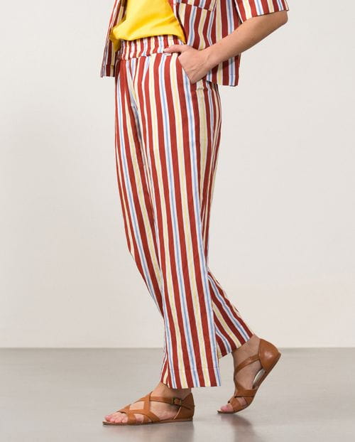 Pantalón tobillero de pierna ancha y cintura elástica en rayas estilo 'retro'