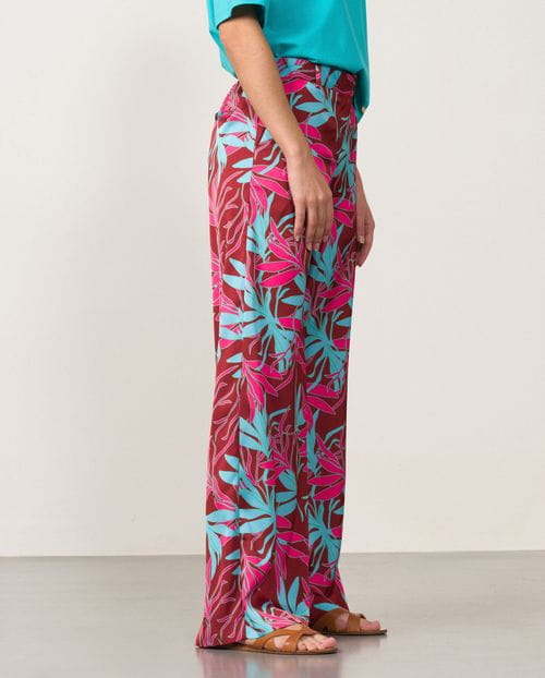 Pantalón ancho en estampado satinado de cintura elástica en espalda