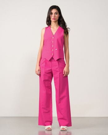 Wide leg pleated trousers in linen-viscose fabric