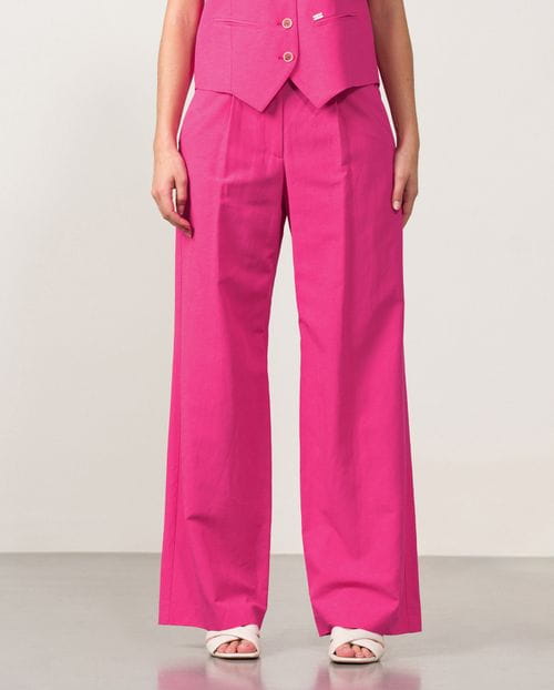 Pantalón ancho fluido de pinzas en lino-viscosa