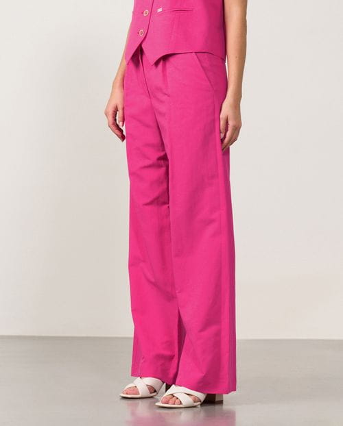 Pantalón ancho fluido de pinzas en lino-viscosa