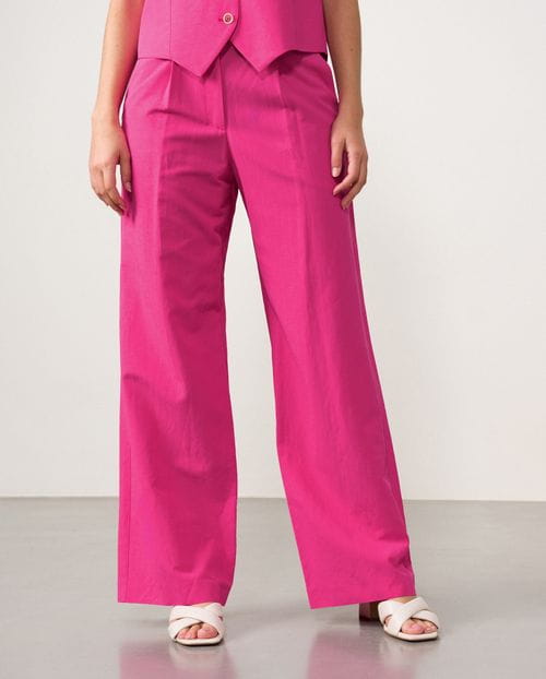 Wide leg pleated trousers in linen-viscose fabric