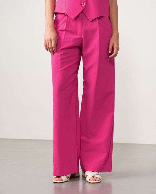 Pantalón ancho fluido de pinzas en lino-viscosa