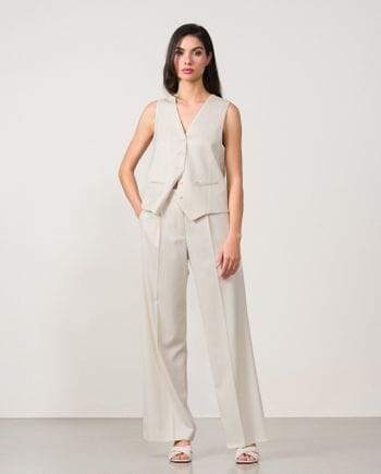 Wide leg pleated trousers in twill fabric with metallic yarn