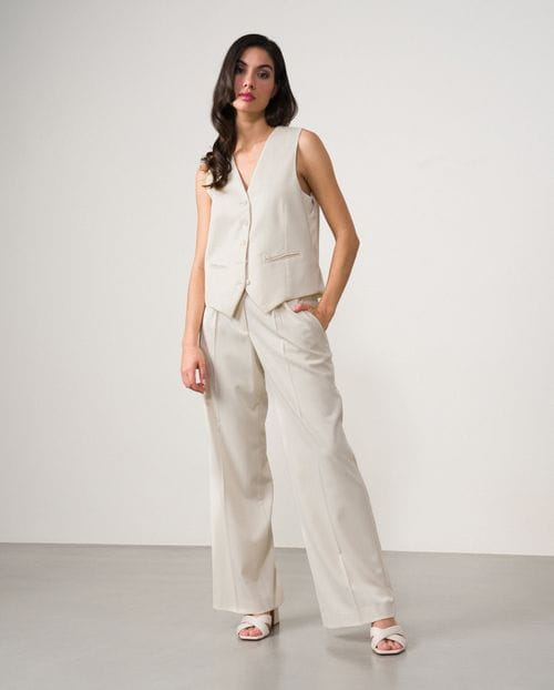 Pantalón ancho de pinzas en raya diplomática de hilo metalizado