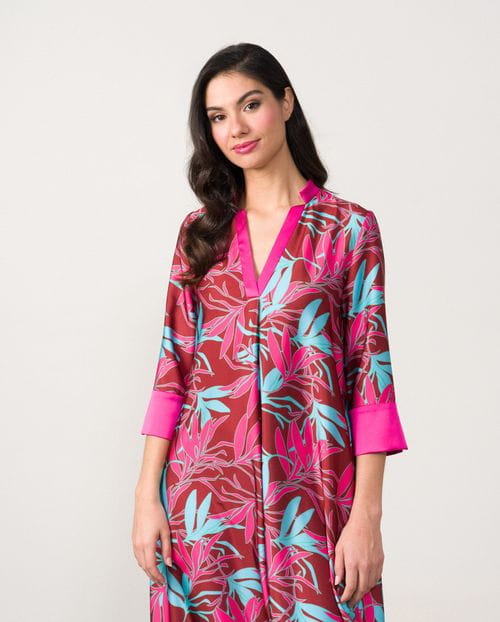 Vestido midi de vuelo en satén estampado