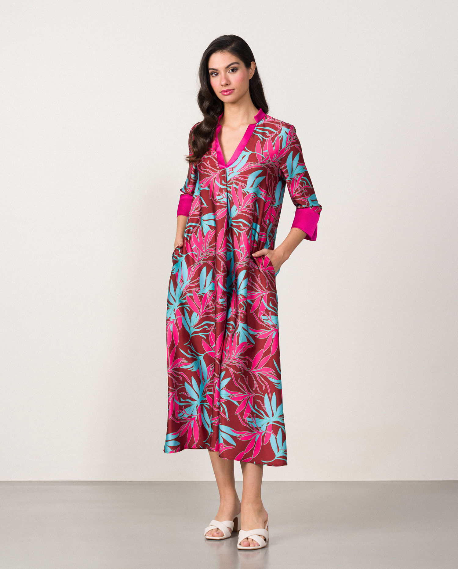 Pinko Anudado Vestido De Satén Estampado Hola Informal, Yn3_Mult