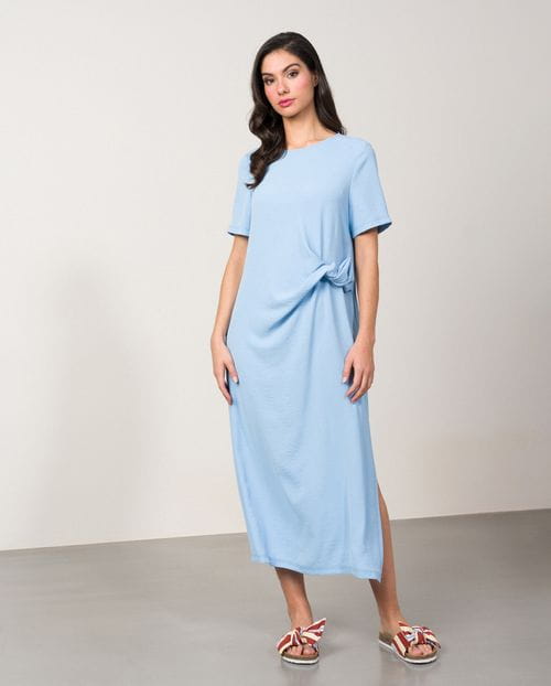 Vestido midi fluido de línea suelta anudado en el delantero