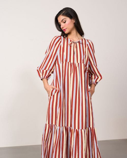 Loose-fit midi dress in 'retro' design stripes