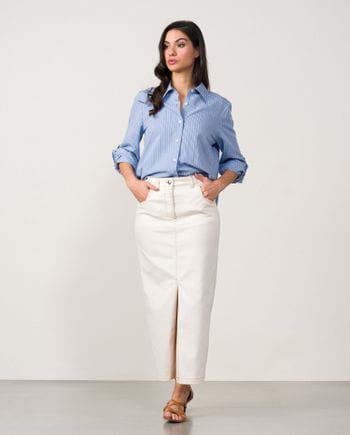 Denim long skirt with vent in front