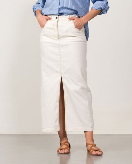 Falda tejana larga con abertura en delantero