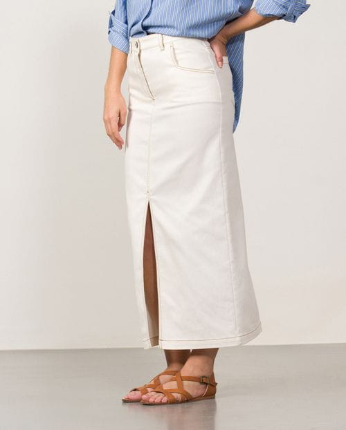 Falda tejana larga con abertura en delantero