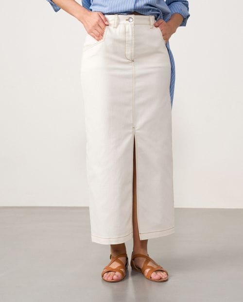 Falda tejana larga con abertura en delantero