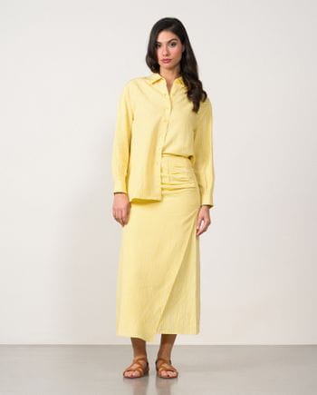 Midi skirt with sarong effect in stripped fabric