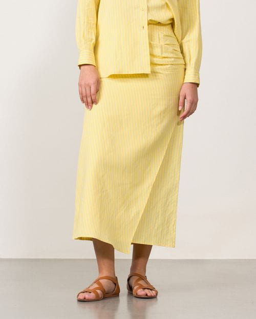 Midi skirt with sarong effect in stripped fabric