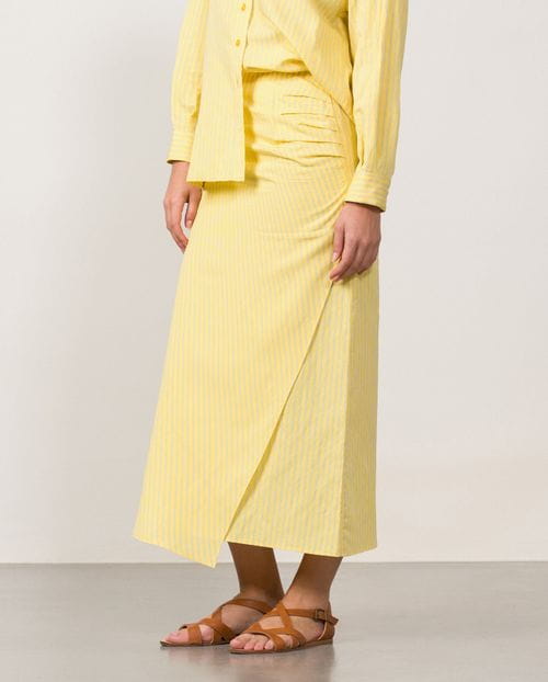 Midi skirt with sarong effect in stripped fabric