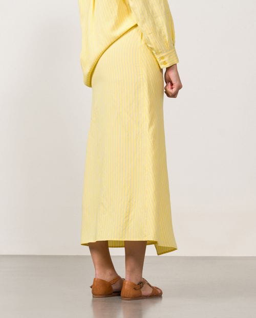 Midi skirt with sarong effect in stripped fabric