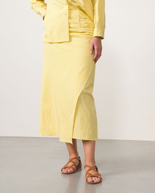 Midi skirt with sarong effect in stripped fabric
