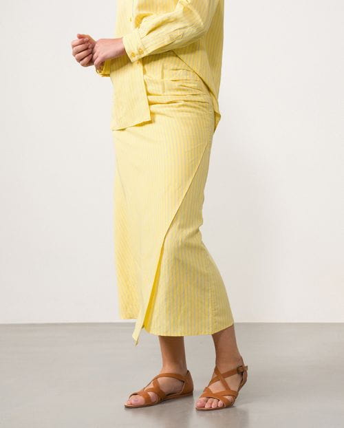 Midi skirt with sarong effect in stripped fabric