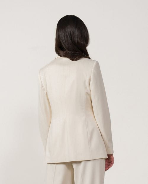 Chaqueta americana en sarga confortable de raya diplomática con hilo metalizado