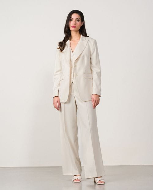 Chaqueta americana en sarga confortable de raya diplomática con hilo metalizado