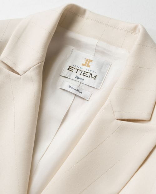 Chaqueta americana en sarga confortable de raya diplomática con hilo metalizado