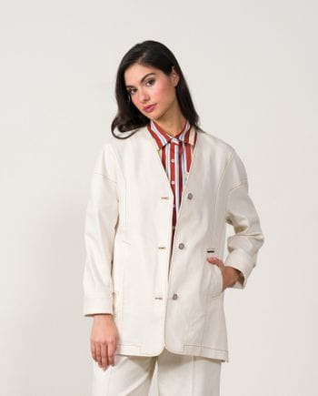 Dropped shoulder denim jacket with 'V' neckline