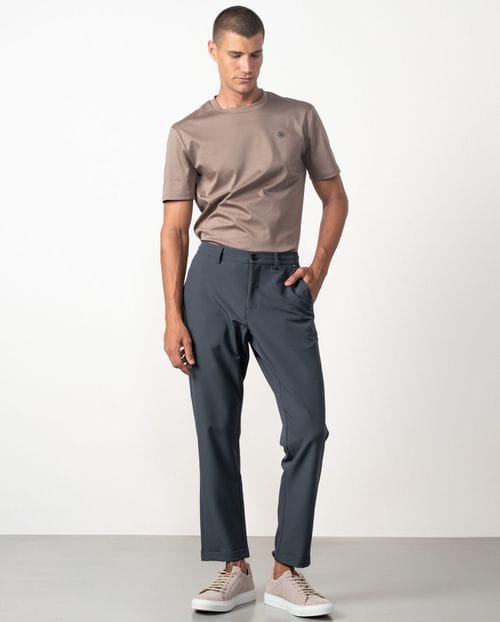 Trousers with cord and elastic waistband made of elastic technical fabric