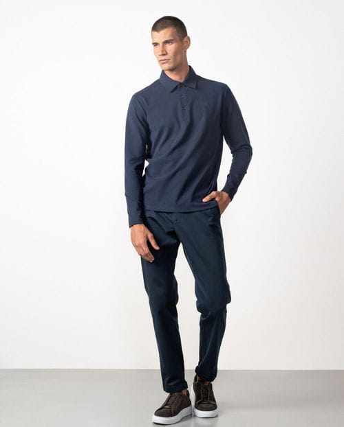 Polo camisero de botones en punto liso efecto `empolvado´