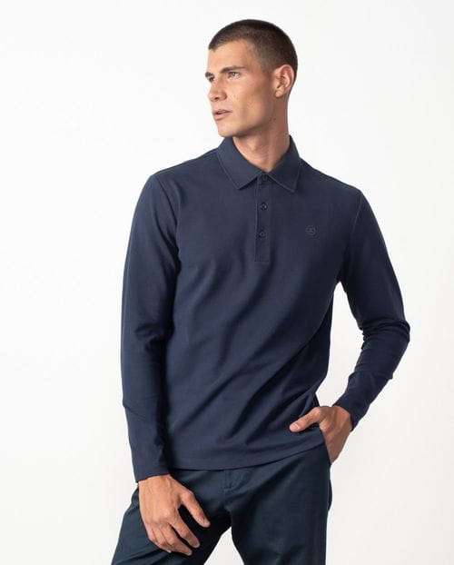 Polo camisero de botones en punto jersey efecto `empolvado´