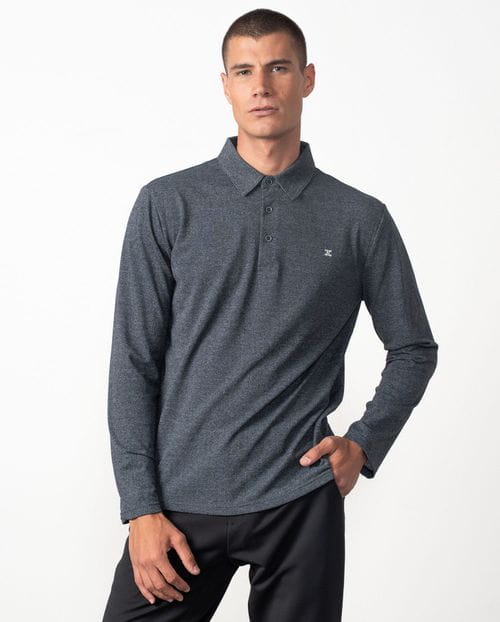 Polo camisero de botones y manga larga en estructura granito