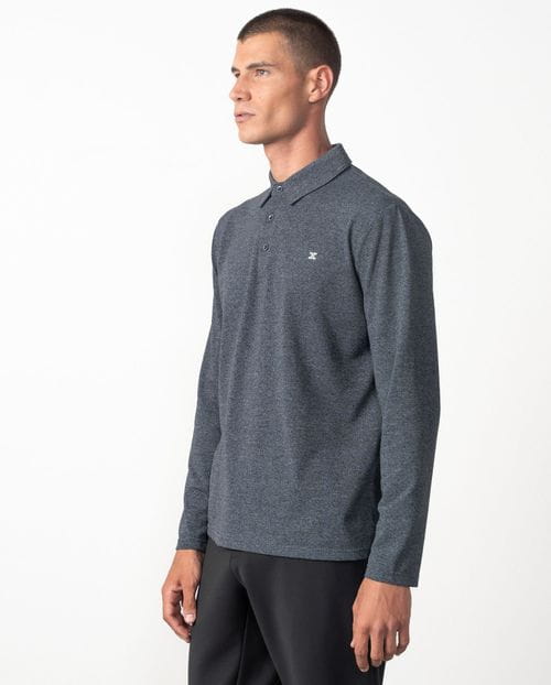 Polo camisero de botones y manga larga en estructura granito