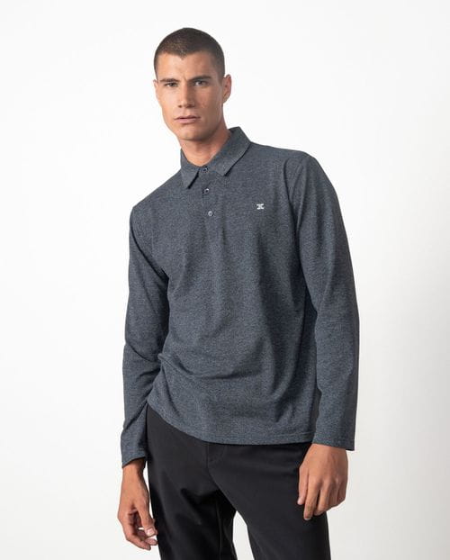 Polo camisero de botones y manga larga en estructura granito