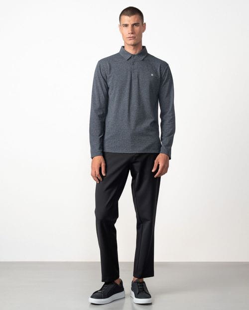 Polo camisero de botones y manga larga en estructura granito