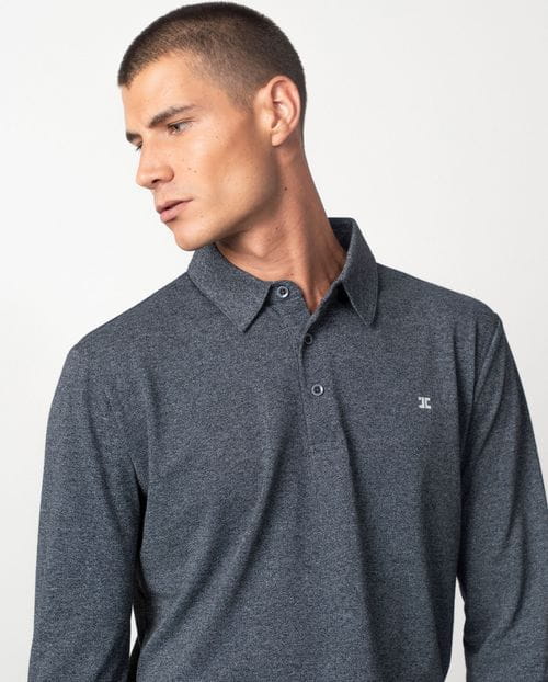 Polo camisero de botones y manga larga en estructura granito