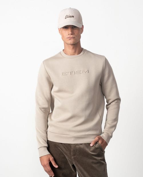 Round-neck cotton sweatshirt with embossed Etiem brand name