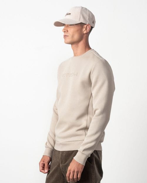 Round-neck cotton sweatshirt with embossed Etiem brand name