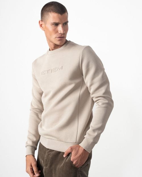 Round-neck cotton sweatshirt with embossed Etiem brand name