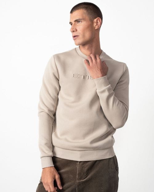 Round-neck cotton sweatshirt with embossed Etiem brand name