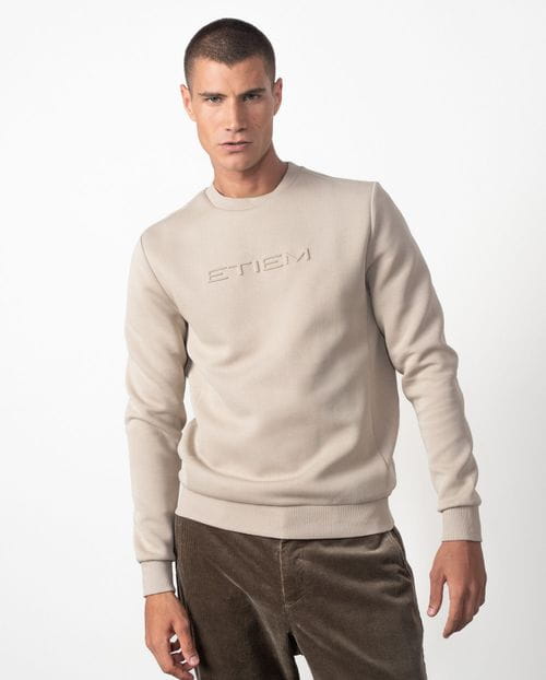 Round-neck cotton sweatshirt with embossed Etiem brand name