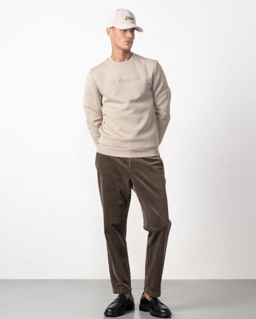 Round-neck cotton sweatshirt with embossed Etiem brand name